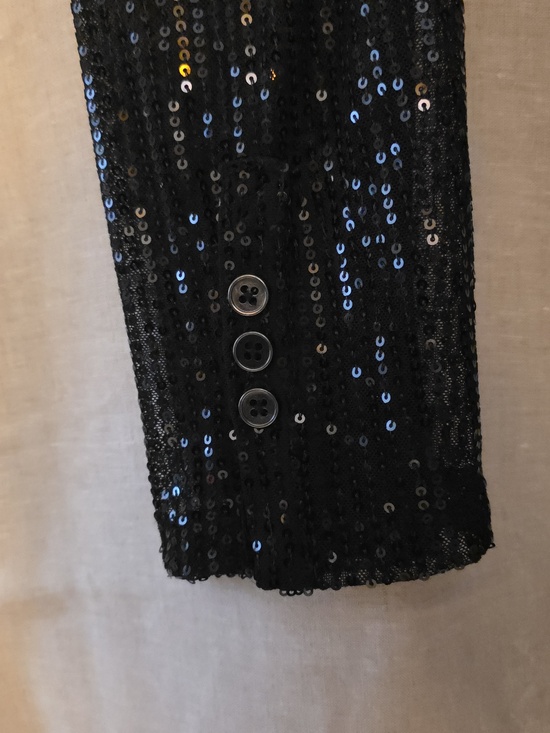 Black Sequin Button-Front Ruched Blouse - Picture 4 of 6